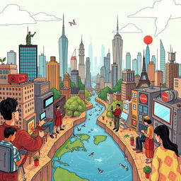 An illustration showing the negative impacts of globalization on society in the digital age