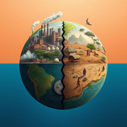 The negative impact of globalization represented through a visual metaphor of a divided globe