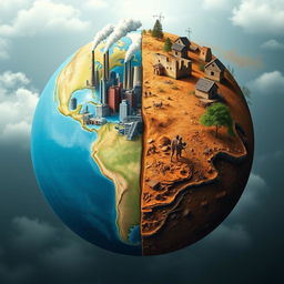 The negative impact of globalization represented through a visual metaphor of a divided globe
