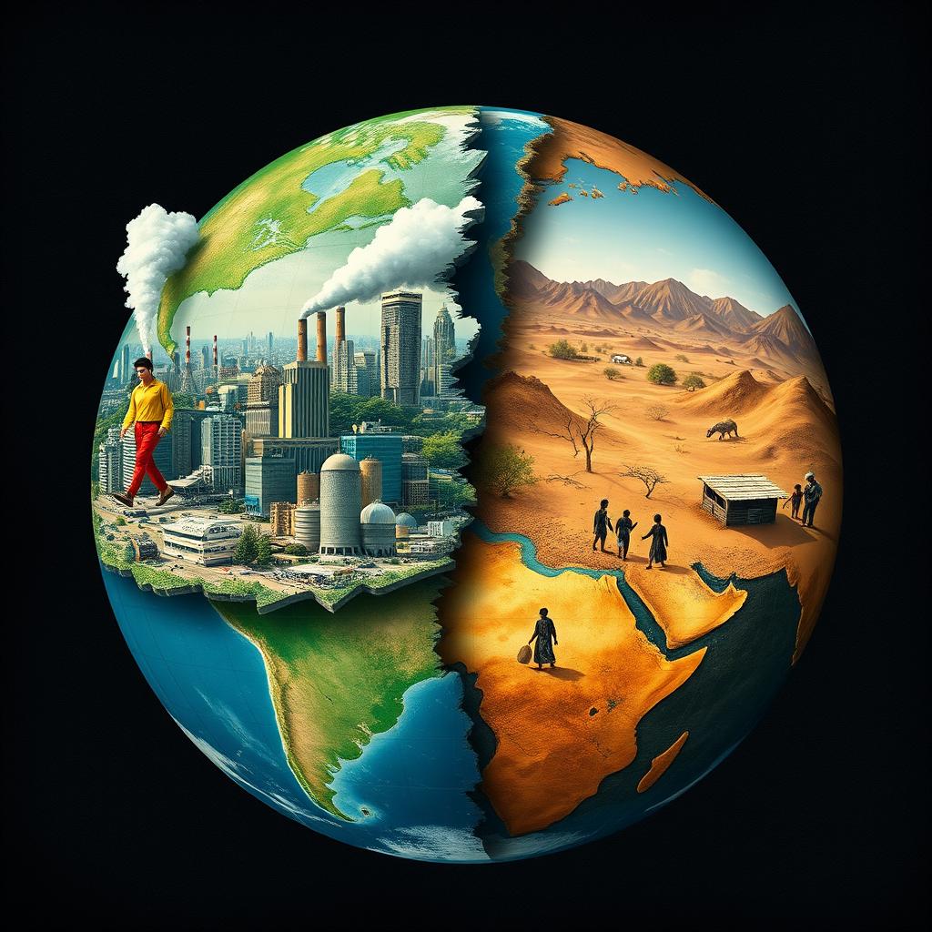 The negative impact of globalization represented through a visual metaphor of a divided globe