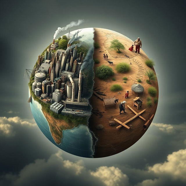 The negative impact of globalization represented through a visual metaphor of a divided globe