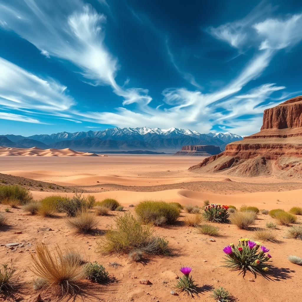 A stunning panoramic view of the Peruvian desert landscape surrounding the Nazca Lines, characterized by vast stretches of arid terrain and stunning geological formations