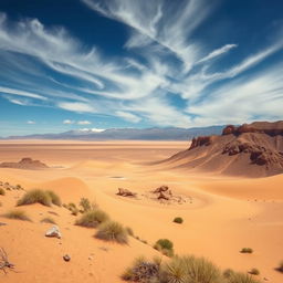 A breathtaking panoramic view of the Peruvian desert landscape, featuring the vast arid expanse surrounding the iconic Nazca Lines