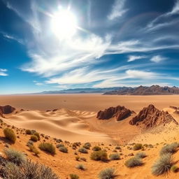 A breathtaking panoramic view of the Peruvian desert landscape, featuring the vast arid expanse surrounding the iconic Nazca Lines