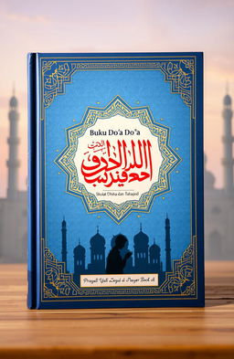 A beautifully illustrated book cover for a prayer book titled 'Buku Do'a Do'a Sholat Dhuha Dan Tahajud'