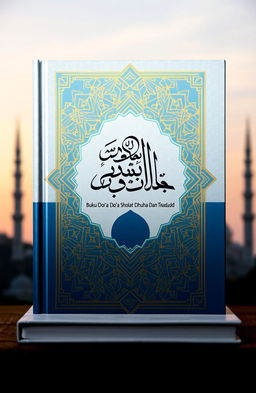 A beautifully illustrated book cover for a prayer book titled 'Buku Do'a Do'a Sholat Dhuha Dan Tahajud'