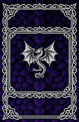 A fantasy art novel cover featuring a thin rectangle silver filigree border