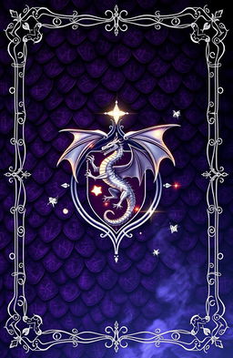 A fantasy novel cover featuring a background of dark purple dragon scales intricately detailed with glowing rune markings embedded in the scales
