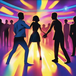 This is a vibrant, high-quality digital art image that encapsulates the lively atmosphere of a nightclub as described in the poem