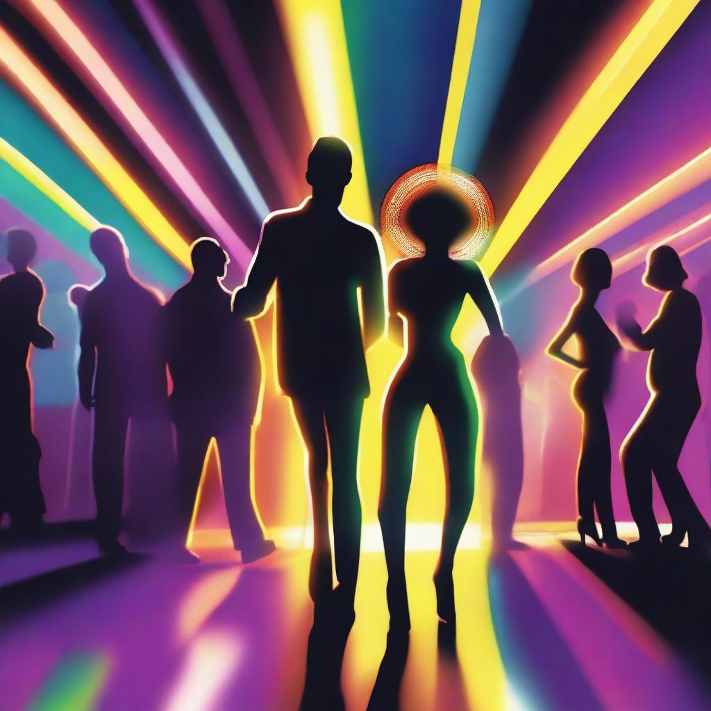 This is a vibrant, high-quality digital art image that encapsulates the lively atmosphere of a nightclub as described in the poem