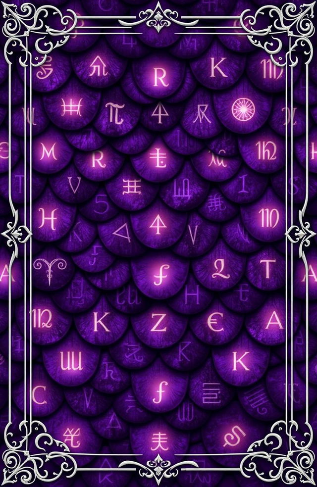 A stunning fantasy art novel cover featuring a background made of dark purple dragon scales