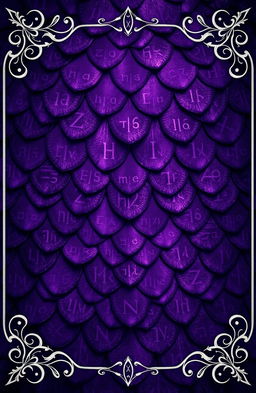 A stunning fantasy art novel cover featuring a background made of dark purple dragon scales