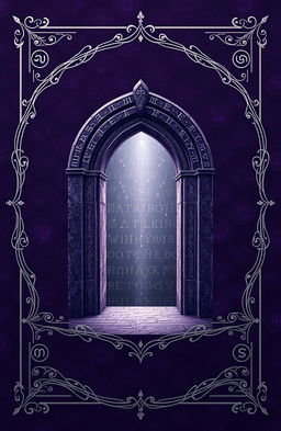 A fantasy art novel cover featuring a thin silver filigree border set against a dark purple background resembling dragon scales