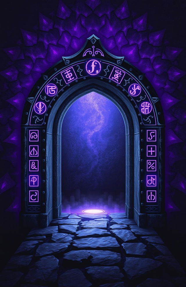 A stunning fantasy art novel cover featuring a background of dark purple dragon scales adorned with glowing light purple rune markings