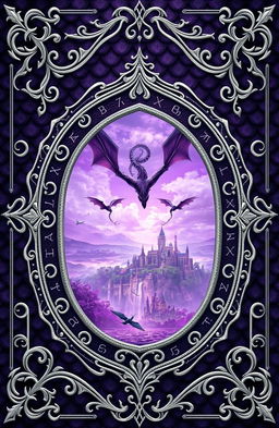 A fantasy art novel cover featuring a stunning silver filigree border surrounding the image