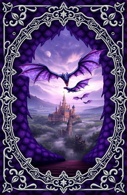 A fantasy art novel cover featuring a stunning silver filigree border surrounding the image