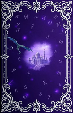 A fantasy art novel cover featuring an ornate silver filigree border, with delicate whisps of silver swirling across a dark purple background resembling dragon scales