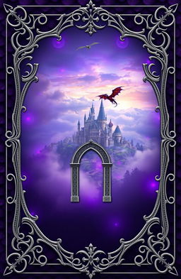 A fantasy art novel cover featuring an intricate silver filigree border