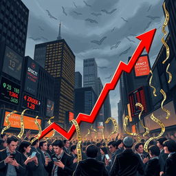 A dramatic illustration depicting a falling stock market index, represented by a large, downward-pointing graph with red arrows, symbolizing loss