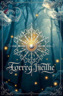 A stunning fantasy art novel cover featuring a beautifully intricate silver filigree family crest of a sun at its center