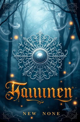 A stunning fantasy art novel cover featuring a beautifully intricate silver filigree family crest of a sun at its center