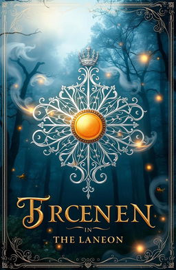 A stunning fantasy art novel cover featuring a beautifully intricate silver filigree family crest of a sun at its center