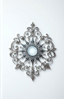 A fantasy art novel cover featuring an intricately designed silver filigree family crest depicting a radiant sun at its center