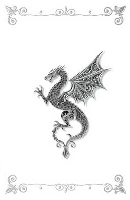 A fantasy art novel cover featuring a beautifully designed silver filigree family crest of a dragon