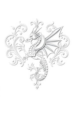 A beautifully designed family crest featuring intricate filigree details, showcasing a majestic dragon as the central element