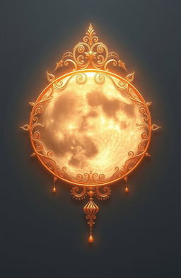 A surreal and mystical illustration featuring a beautiful filigree design of a moon that symbolizes a royal family crest
