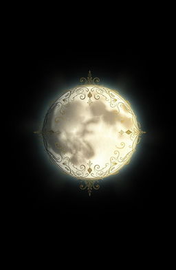 A surreal and mystical illustration featuring a beautiful filigree design of a moon that symbolizes a royal family crest