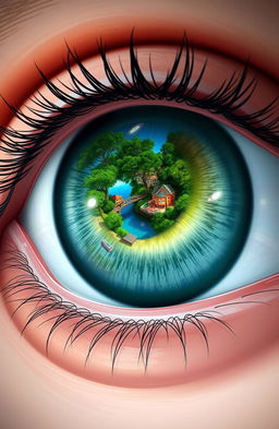 A stunning digital painting of a human eye, with intricate details in the iris and reflection