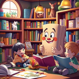 A whimsical, colorful scene that captures the essence of children's book creation