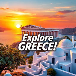 A visually captivating YouTube thumbnail themed around a Greece DLC, showcasing iconic Greek symbols like the Parthenon, olive trees, and traditional blue and white architecture