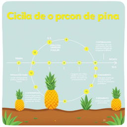 A 2D illustration titled 'Ciclo de producción de piña'
