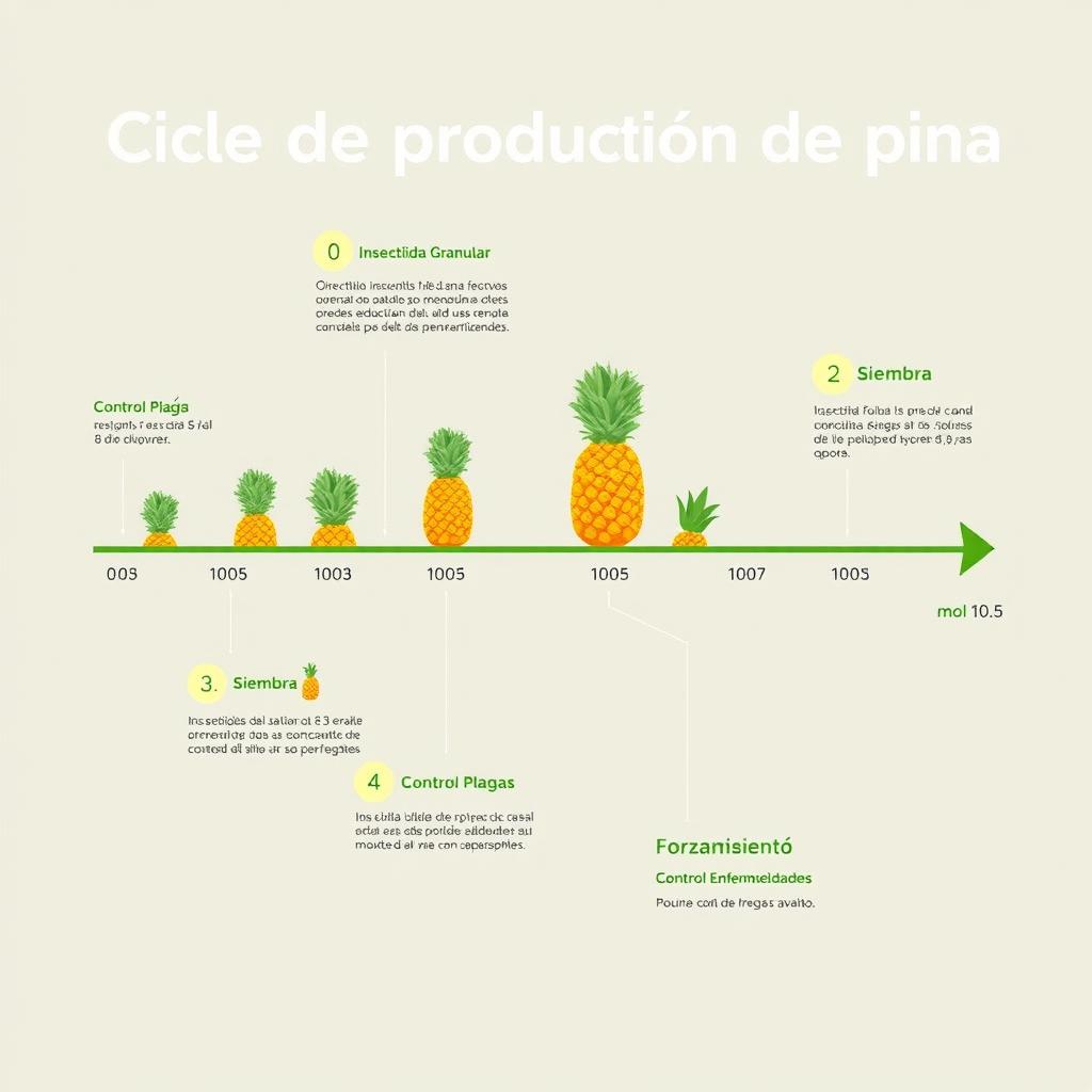 A 2D illustration titled 'Ciclo de producción de piña'