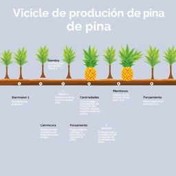 A 2D illustration titled 'Ciclo de producción de piña'