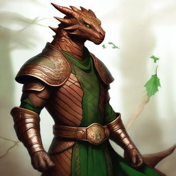 A high-quality digital art piece, done in a realistic style, depicting a young copper dragonborn