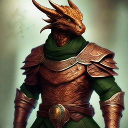 A high-quality digital art piece, done in a realistic style, depicting a young copper dragonborn