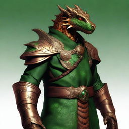 A high-quality digital art piece, rendered in a realistic style, presents a young copper dragonborn