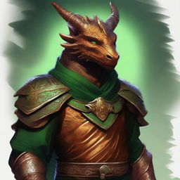 A high-quality digital art piece, rendered in a realistic style, presents a young copper dragonborn