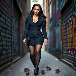 A photographic image of a beautiful, stunning curvy girl with long black hair and sparkly blue eyes