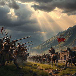 An evocative representation of the Battle of Cajamarca, highlighting the stark contrast between the advanced weaponry and tactics of Spanish conquistadors and the formidable Incan forces