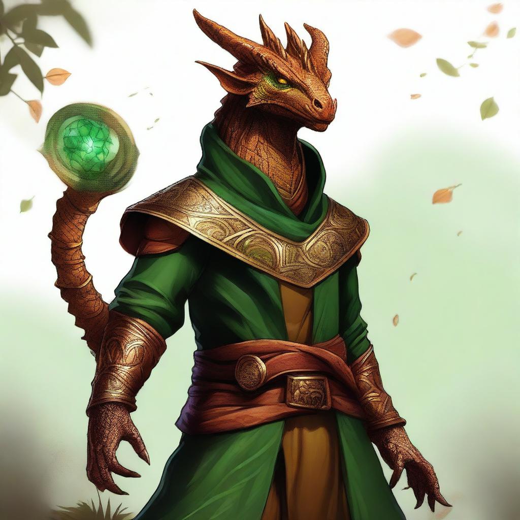 A captivating digital art piece in a realistic style, illustrating a young copper dragonborn