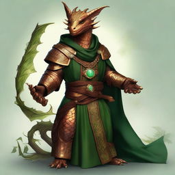 A captivating digital art piece in a realistic style, illustrating a young copper dragonborn