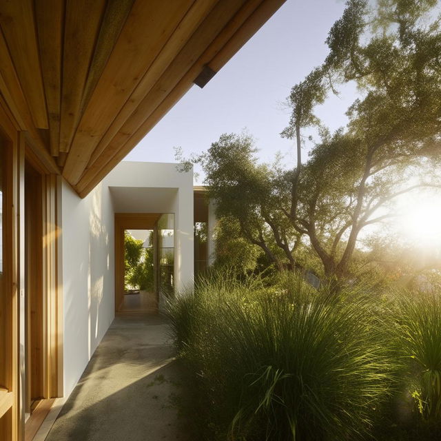 A luminous and airy house bathed in sunlight, with windows open for a refreshing breeze.