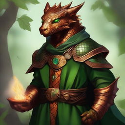 A captivating digital art piece in a realistic style, illustrating a young copper dragonborn