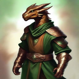 A masterfully crafted digital art piece in a realistic style, featuring a young copper dragonborn