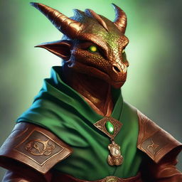 A masterfully crafted digital art piece in a realistic style, featuring a young copper dragonborn