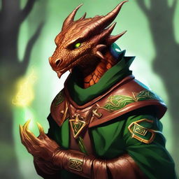 A striking digital art piece in a realistic style, featuring a young copper dragonborn